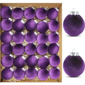 30Pcs Velvet Christmas Balls Christmas Tree Ornaments Velvet Balls Shatterproof Xmas Bulbs Decorations Set Purple Ornaments 2.4Inch for Xmas Holiday Party Indoor Decor