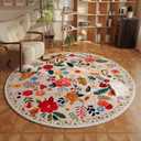 Rugcomf Round Rug 6ft Washable Circle Rug Non Slip Low Pile Boho Floral Small Circular Rug for Bedroom, Bathroom, Entryway, Kids Room, Office, College Dorm (Beige)