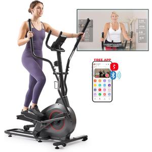 Sunny Health & Fitness Smart Upright Elliptical w/Pulse Sensor Built-in, Indoor Full-Body Cross-Training & Cardio Exercise Machine for Home, Free SunnyFit App Connection, Optional Long Stride Length