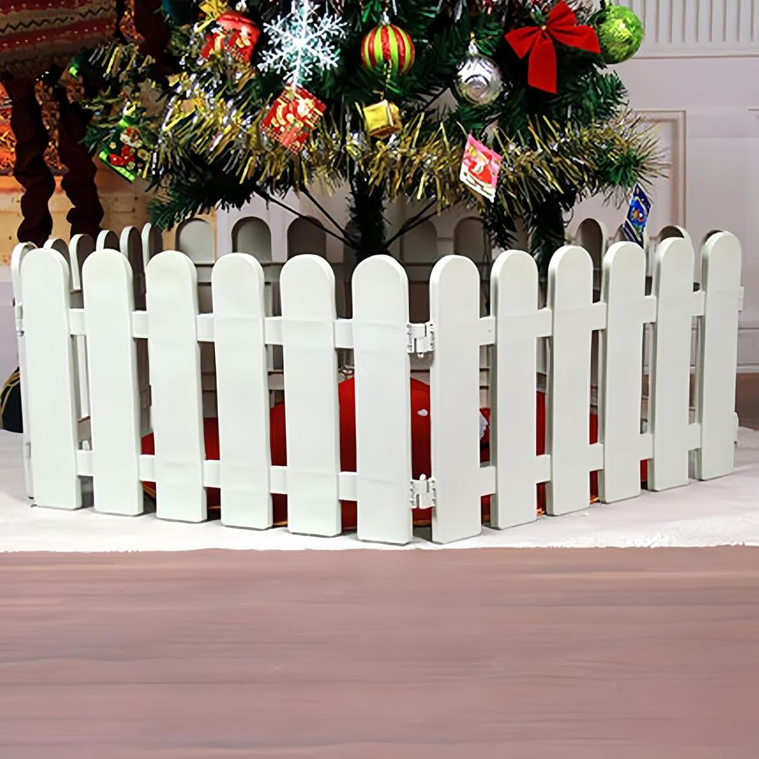 CHICIEVE 4 pcs 11.8x19.7inch White Plastic Picket Fence Christmas Xmas Tree Wedding Party Decoration Indoor Garden Border and Dog Cat Christmas Tree Protector (78.7 Inch in Total)