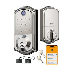 Veise VE017 Fingerprint Smart Door Lock, App Control, 8-in-1 Keyless Entry, Auto Lock, Emergency Power Port, Electronic Touchscreen Keypad, Biometric Smart Locks for Front Door, Satin Nickel
