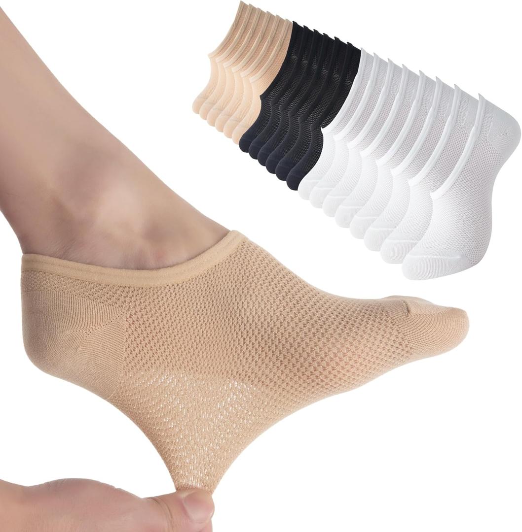 10 Pairs No Show Socks Womens, Athletic Casual Lightweight Thin Sock Low Cut Ankle Sock for Sneakers/Tennis Shoes/Slip On (8-11, 4 White/3 Black/3 Nude-10 Pairs)