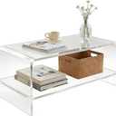 Fully Assembled Acrylic Coffee Table 34.6" L x 16.9" W x 14.6" H, 2-Tier Clear Lucite End Table with Storage Shelf, Modern Center Table for Living Room, Bedroom, Office