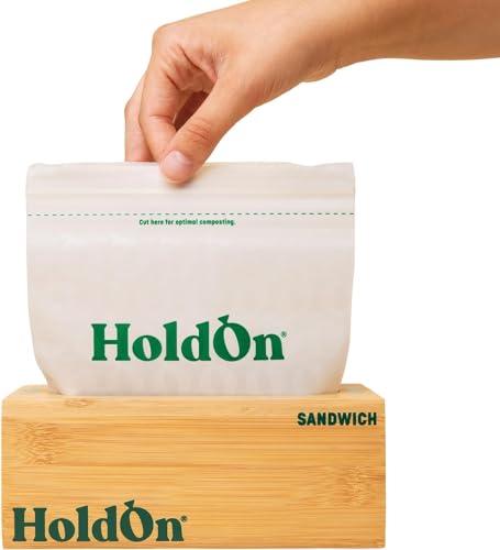 HoldOn Bamboo Sandwich Bag Holder - Bamboo, Simple, Individual Organizer, Extra Thick - Food Storage Bag Holder, Space Saving, Renewable Material, Clutter Free
