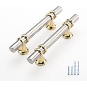 Haliwu 20 Pack Brushed Nickel Cabinet Pulls, Cabinet Handles Brushed Nickel, Barrel Drawer Handles Gold Kitchen Hardware Pulls, 3 inch (76mm) Hole to Hole Center