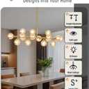 Glass Globe Sputnik Chandelier, 16-Light Mid Century Modern Light Fixture Over Table, Linear Chandeliers for Dining Room, Kitchen Island, Brass Gold and Amber Bubble, 40 Inch, GC-02