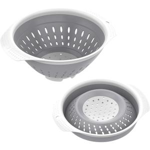 5 Quart Collapsible Colander，BPA Free，Dishwasher Safe，Silicone Food Strainer with Plastic Handles，Heavy Duty Foldable Heat Resistant Pasta and Veggies Kitchen Drainer Steam Basket，Gray