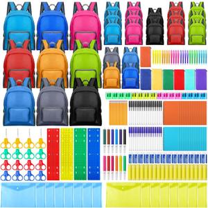 PerKoop 16 Sets 17'' Backpacks Bulk Back to School Supplies Bundle Kits for Kids Boys Girls Wholesale Backpack School Supply Kit Bundle Essentials for Elementary, Middle Students Charity Donate