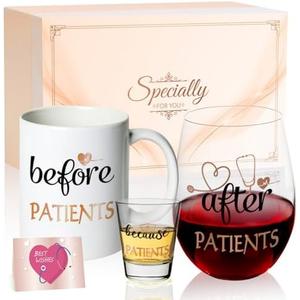 Rose Gold Coffee Mug Stemless Glass and Shot Glass Gift Set for Women Nurse Doctor Dentist Funny Before Patients After Patients Set with Gifted Package (Rose Gold) Set Of 3