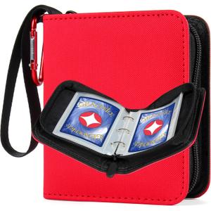 GEAoffice Mini Card Binder 1 Pocket with 80 Pockets, Premium Small 2 Pocket Trading Card Collection Album Folder with 40 Sleeves Double Sided - Gifts for Kids, Red