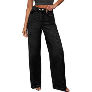 Sidefeel Women's Wide Leg Jeans High Waisted Stretchy Baggy Front Seam Denim Pants (18, Black)