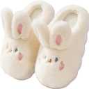 Women's Warm Plush Bunny Animals Slippers Adult Cotton Men's Indoor non-slip Home Thick Bottom Slippers for Winter (6.5-7.5 Women/5.5-6 Men, White)