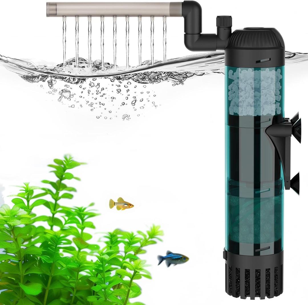 AQQA Aquarium Filter, 78GPH Submersible Fish Tank Filter with Aeration & Rainfall, Multi-Layer Filtration Silent Adjustable Airflow Filter, Oxygenation Circulation Water Pumping for 10-30 Gal Tanks