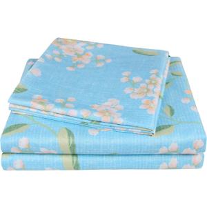 JSD Blue Floral Printed Sheet Set King Size, 4 Piece Soft Pattern Microfiber Sheets Extra Deep Pocket (Sakura)