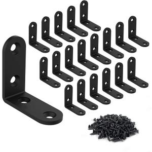 20 Pcs L Corner Brackets 2x2 Inch Black Heavy Duty L Bracket for Joint Right Angle Shelf Support Corner Braces for Shelves, Wood Furniture, Cabinet with Screws (20 Pack)