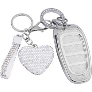 Compatible with Hyundai key fob cover with Keychain, Car Accessories Key Shell for 2023 2022 2021 2020 Hyundai Sonata Santa fe Tucson, 5 Buttons,Silver Clear