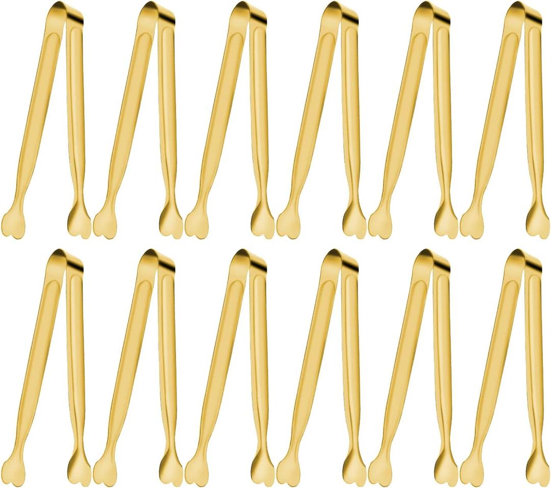 Serving Tongs, Anytrp 12-Packs Stainless Steel Sugar Tongs, 5.3inch Small Tong Kitchen Appetizers Tong for Serving Food, Buffets, Coffee Bar, Tea Party, Desserts Party and Ice Bucket (Gold)