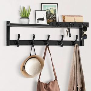 dreampossible 4 in 1 Coat Rack Wall Mount with Shelf, Coat Hooks 25.2" Entryway Coat Hanger with Key Hooks and Mail Holder, Wall Hooks with Shelf, Hat Rack for Wall Key Holder Mail Organizer