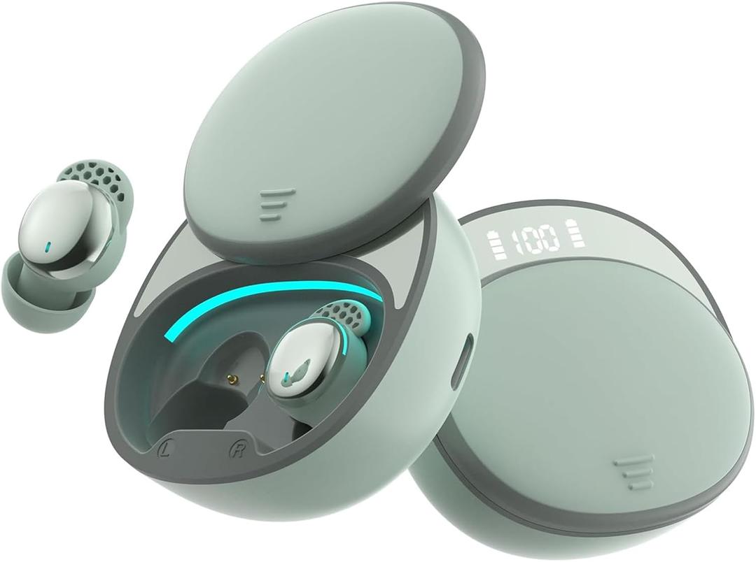 Sleep Earbuds for Side Sleepers, Wireless Noise Cancelling Sleep Headphones with Sleep Mode, LED Power Display, Comfort Fit for Sleeping, Working, Hiking (Mint Green)