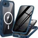 seacosmo for iPhone 16e Case, Full Body Bumper with Built-in 9H Tempered Glass Privacy Screen Protector and Camera Lens Protection, Compatible with MagSafe, Shockproof 16 e Phone Case, 6.1", Blue