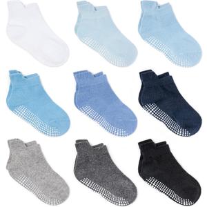 Zaples Baby Non Slip Grip Ankle Socks with Non Skid Soles for Infants Toddlers Kids Boys Girls (4-7 Years, Boys - 9 Pairs)