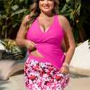 NIeyook Plus Size Swimsuits for Women Two Piece Tankini Bathing Suit with Skirt 2026 V-Neck Tummy Control Swimwear, Size L (Pink)