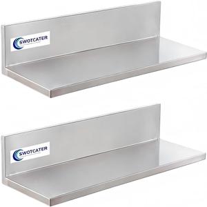 Stainless Steel Wall Shelf 8.6"x16" 50LB, 2 Packs L-Shaped Commercial Wall Mount Floating Shelving for Kitchen, Restaurant, Home