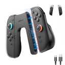 JSAUX Ergonomic Switch 2 Charging Grip for Switch 2, Magnetic Grip Controller Compatible with Switch 2 JoyPads, Play While Charging with LED Indicator& 1.5m/4.9ft Charger Cable-Black