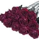 12 Pcs Fake Burgundy Roses Artificial Flowers with Long Stem, Goth Birthday Decorations, Gothic Wedding Decor, Halloween Dark Flower Arrangement,Faux Silk Rose Bouquet Realistic, Large (Wine Red)