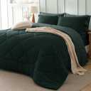 Bedsure Twin Comforter Set - 5 Pieces Reversible Emerald Green Bedding, Twin Size Bed Set for All Seasons, Bed in a Bag with Down Alternative Comforter, Sheets, Pillowcase & Sham