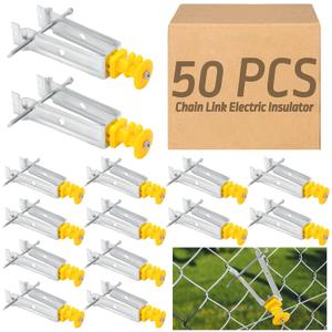 Tondiamo Chain Link Insulator Electric Fence Stainless Steel Insulator T Post Extender Wire Holders for Chain Link and Studded T & U-posts Tubing(Yellow,50 Pcs)