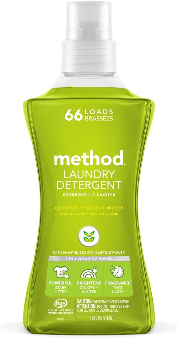Method Liquid Laundry Detergent, Coconut + Cactus Water, 66 Loads Per Bottle, Stain Remover, 53.5 Fl Oz (Pack of 1)
