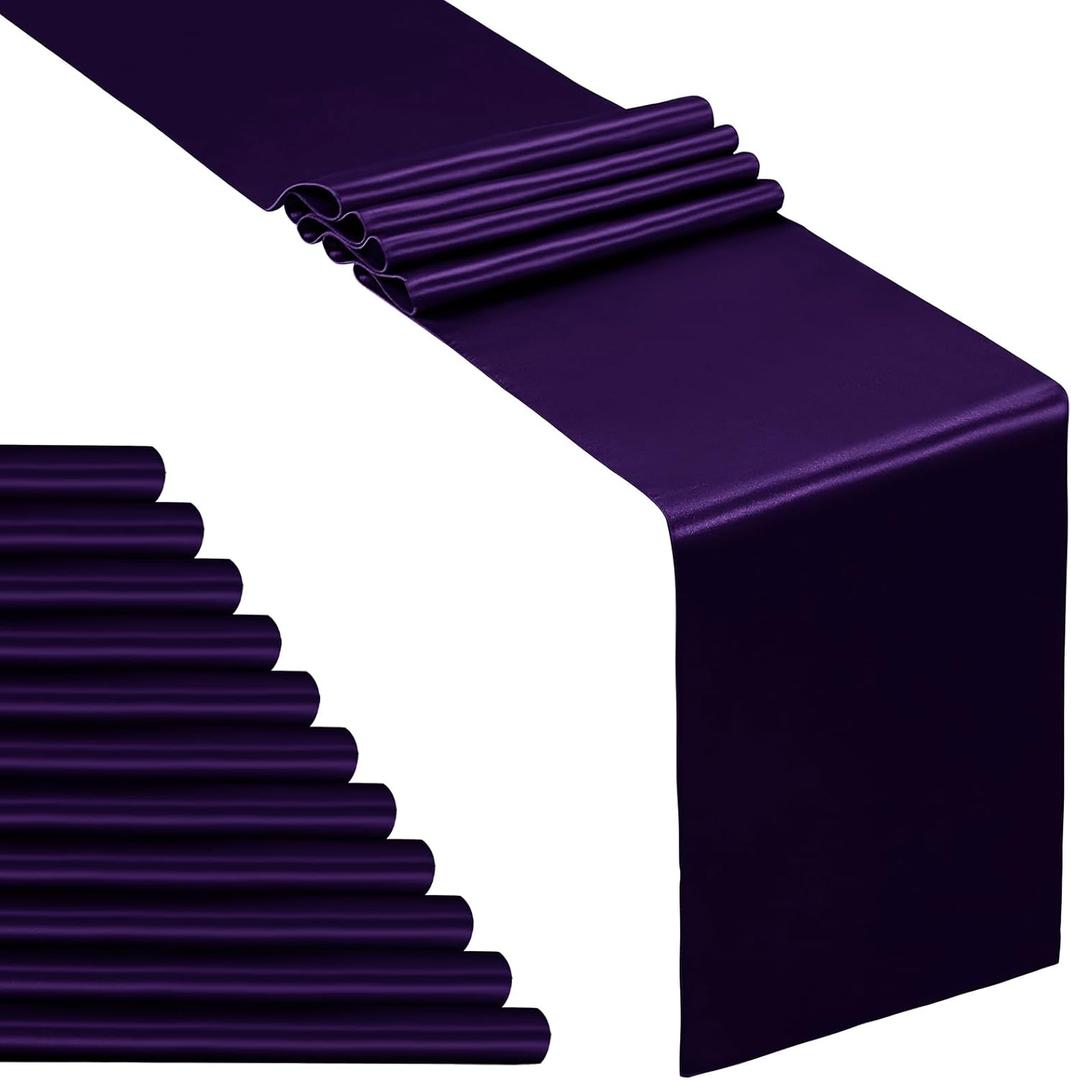 SiinvdaBZX 12 Pcs Purple Satin Table Runner 12 x 108 inches Long, Bright Smooth Satin Wedding Table Runner Decorations for Birthday Parties, Buffet, Banquets, Graduations, Engagements