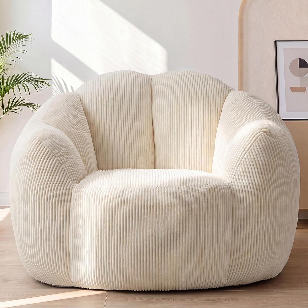 Giant Bean Bag Chairs for Adults, Comfy Petal Shape Beanbag Chair | Big Reading Chair for Living Room, Bedroom., Beige