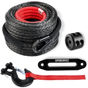 SPARKWHIZ Synthetic Winch Rope Cable Kit, 3/8" x 100 ft 26500LBS Winch Line Cable with Protective Sleeve+Winch Fairlead+Stopper+Hook for 4WD Off Road Vehicle Truck SUV ATV UTV