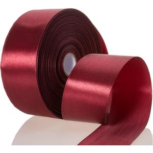 2 x 50 Yards 1 1/2 Inch Wine Red Satin Ribbon, Single Face Polyester Solid Color Craft Fabric Ribbon for Handmade Roses, Gift Wrapping, Bouquets, Wedding, Christmas, and Party Decoration
