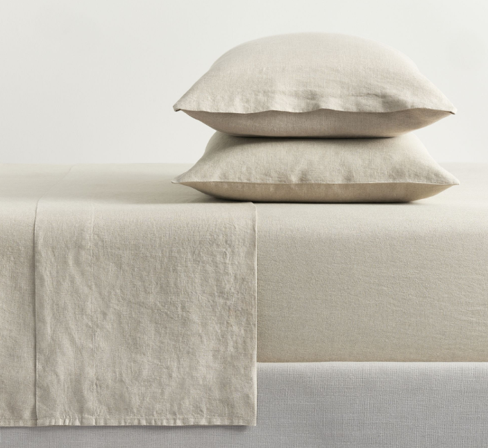 Linen Sheet Set Solid Color -Sheet Set 4PC - Cal King Natural Flax Cotton Blend Soft Breathable Farmhouse Bedding - California King, Linen/Beige