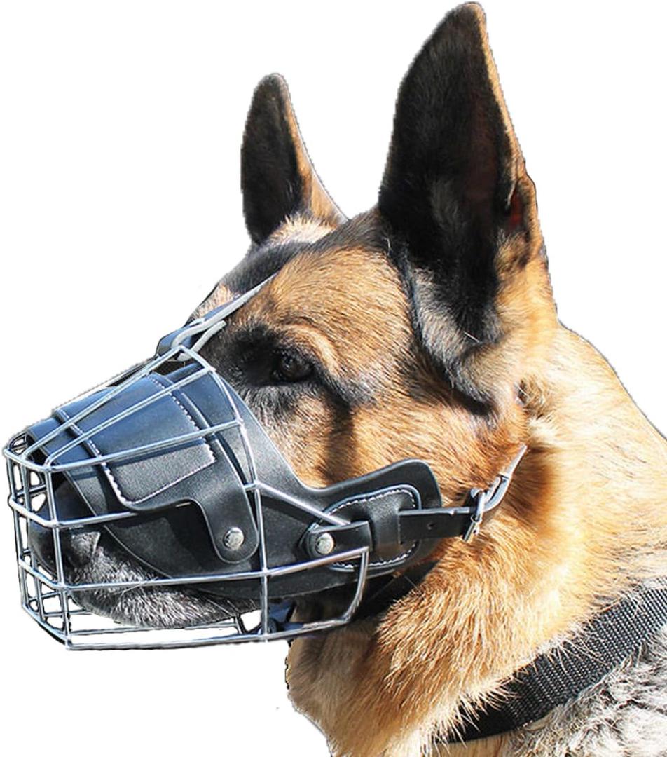 Dog Muzzle for Large Dogs, German Shepherd Muzzle with Adjustable Leather Straps and Soft Pads (L)