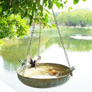 Hanging Bird Bath, Metal BirdBaths for Outdoors, Birdbath Hanging for Outside Bird Feeder Seed Tray Garden Yard Decor