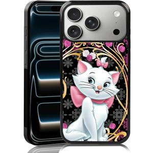 Graceful Marie Cat Phone Case Compatible with iPhone 17 Pro Max Golden Lace iPhone Case Shockproof Fuchsia Pink Roses Phone Cover Gift for Boy Girl Men Women