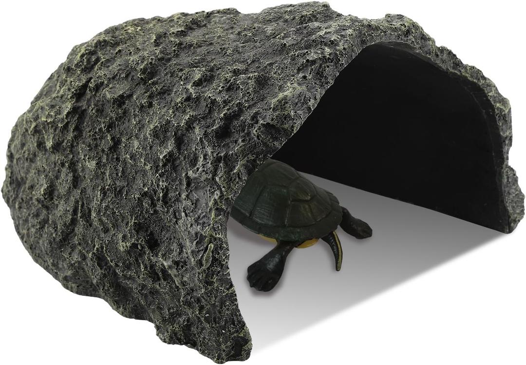 IBWell 9.1 Inch Reptile Hides Resin Tortoise Hideout for Hiding and Basking Aquarium Rock Caves for Snake Bearded Dragon Fish Lizard (Large, Green)