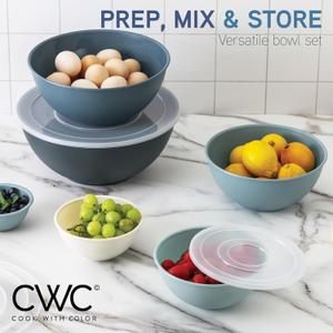 COOK WITH COLOR Mixing Bowls with TPR Lids - 12 Piece Plastic Nesting Set includes 6 Prep and Lids, Microwave Safe Bowl 