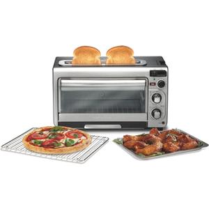 Hamilton Beach 2-in-1 Countertop Toaster Oven and Long Slot 2 Slice Toaster, 60 Minute Timer and Automatic Shut Off, Shade Selector, Stainless Steel (31156)