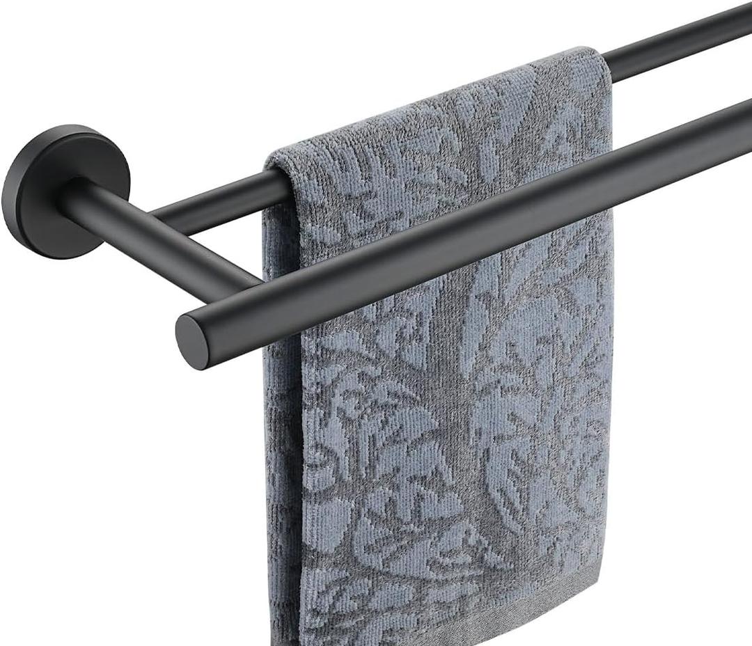 JQK Black Double Towel Bar, 19 Inch 304 Stainless Steel Thicken 0.8mm Towel Rack Bathroom, Towel Holder Matte Black Wall Mount, Useable Length 16 Inch, TB100L16-PB