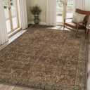 BESBLEE 8X10 Area Rugs Machine Washable Rugs for Living Room, Vintage Boho Large Rugs for Bedroom Dining Room, Non Slip Indoor Soft Distressed Lightweight Thin Low Pile Carpet, Rustic Brown