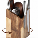 Magnetic Knife Block Without Knife Wood Utensil Holder 360° Rotatable Magnetic Knives Holder Organizer 9.65 x 5.5 Inches Universal Magnet Organizer Large Acacia Wood Kitchen Farmhouse Countertop Cook