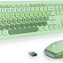 Fogruaden Quiet Green Wireless Keyboard and Mouse, 2.4GHz Retro Cute Typewriter-Style Full-Size Colorful Keyboard and Mouse Combo, Slim Design, Low-Noise Typing for Home, Office, Windows PC, Laptop
