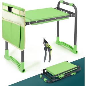 Foldable Garden Kneeler and Seat 2-in-1 Gardening Stool with a Tool Storage Pouch, Lightweight and Portable for Elderly, Outdoor, Lawn Care (Green)