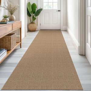 KOZYFLY Runners for Hallways 3x8 ft Washable Kitchen Runner Non Slip Rubber Backed Hall Runners Cotton Entryway Runner Rugs Floor Carpet for Indoor Backdoor Bedroom Kitchen, Tan/Orange/Brown