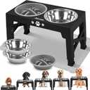 Elevated Dog Bowls, Dog Feeder with 2 Stainless Steel Dishes &1 Slow Feeder Bowl, 5 Heights Adjustable Raised Stand for Medium Large, Food Dishes with Non-Slip Feet (For Medium Large dogs with Mat, Black)